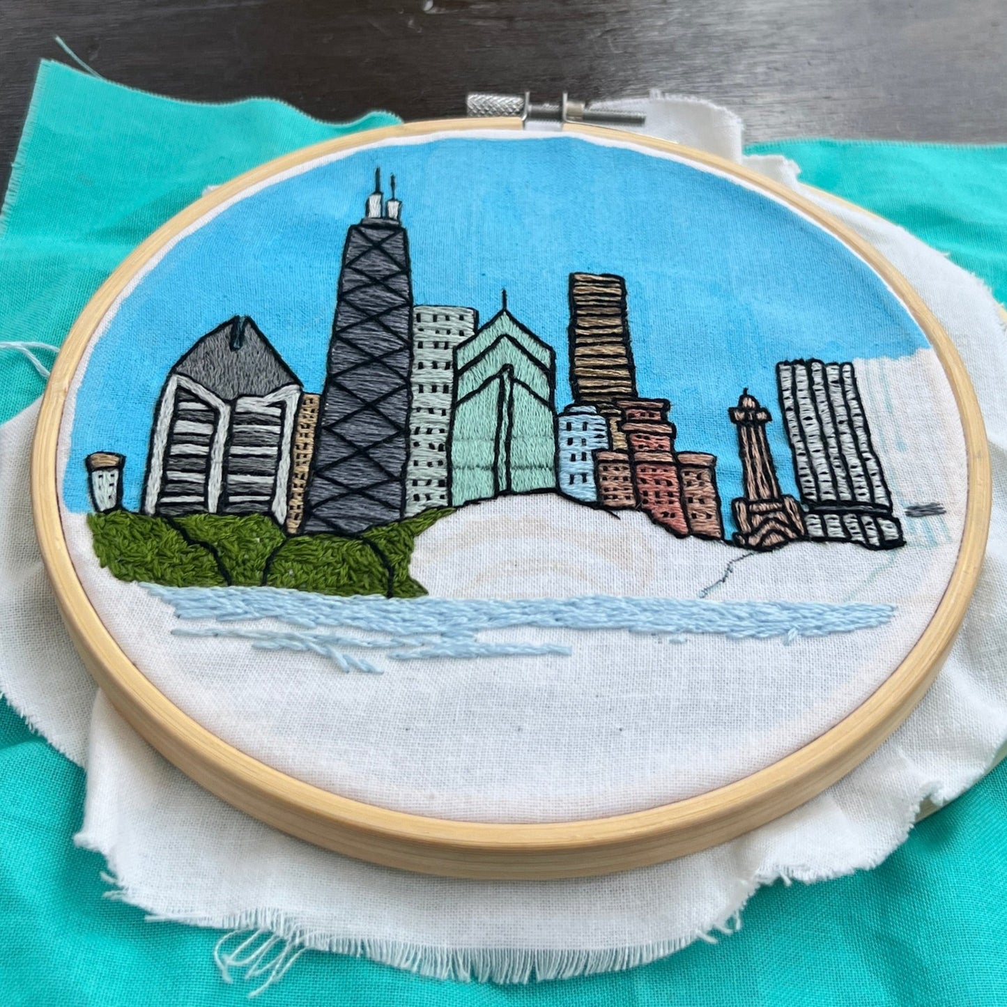 Chicago Skyline - MADE TO ORDER - Hand Embroidered