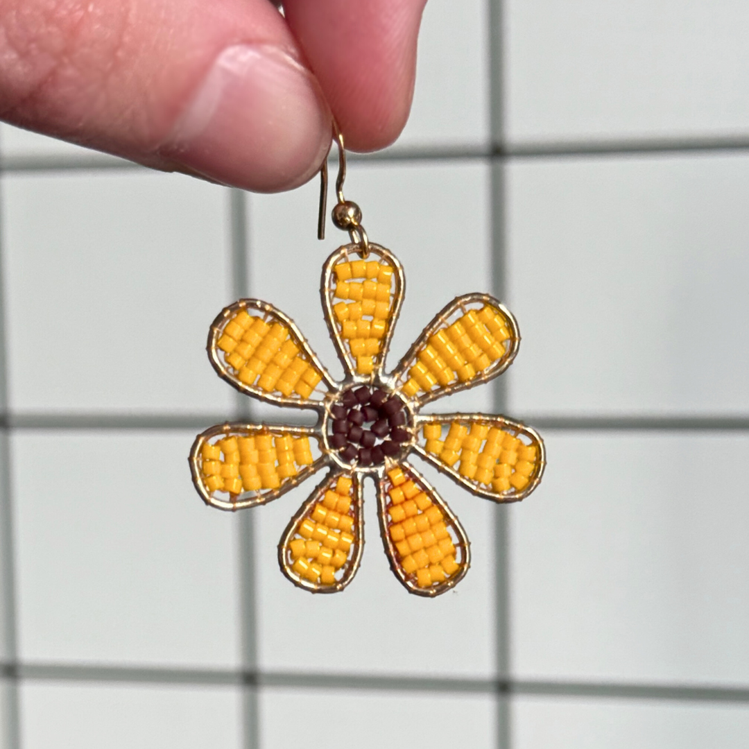 Beaded Sunflower Earrings