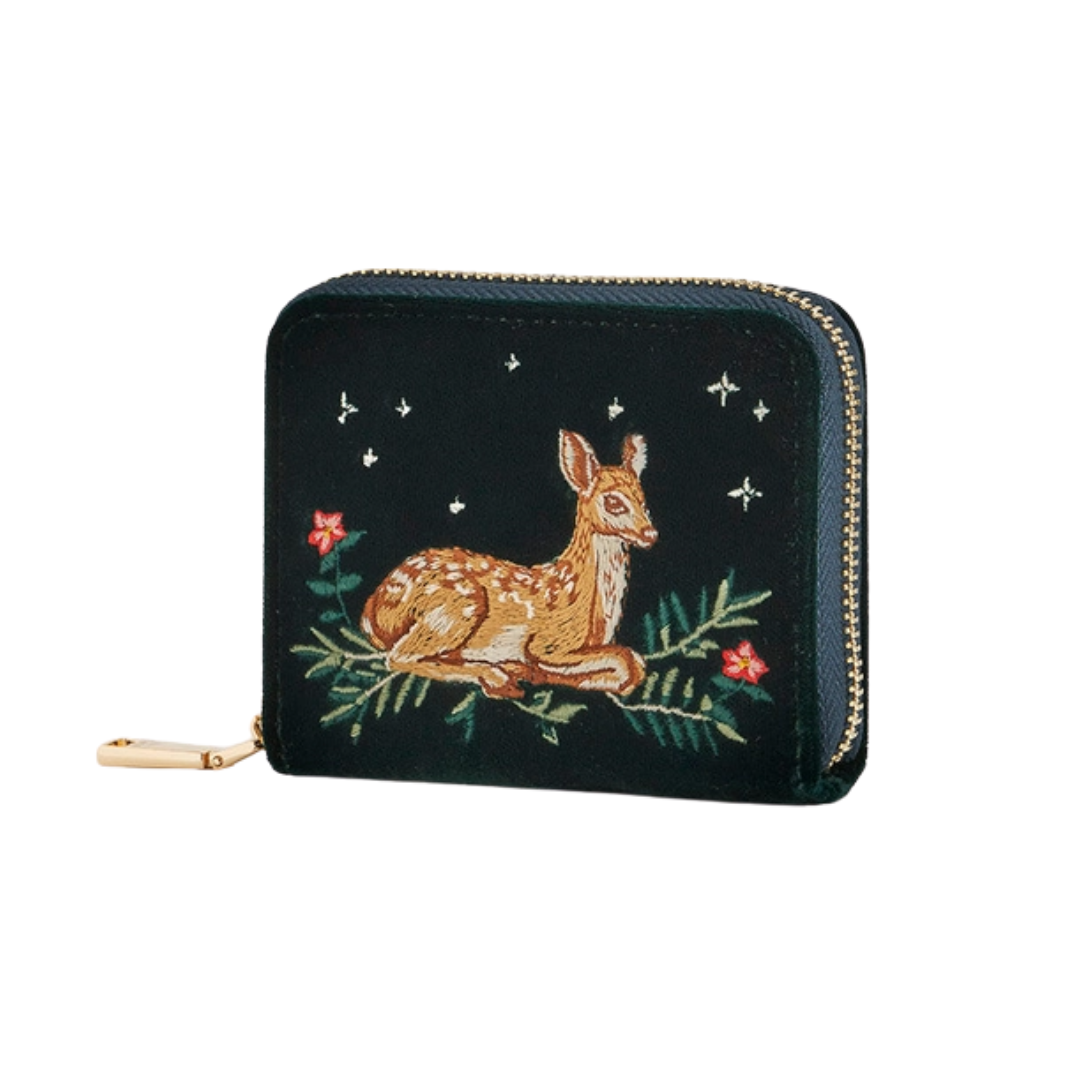 Fawn Embroidered Green Coin Purse