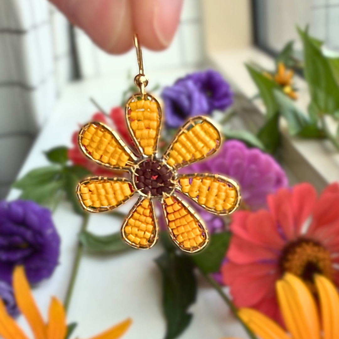 Beaded Sunflower Earrings