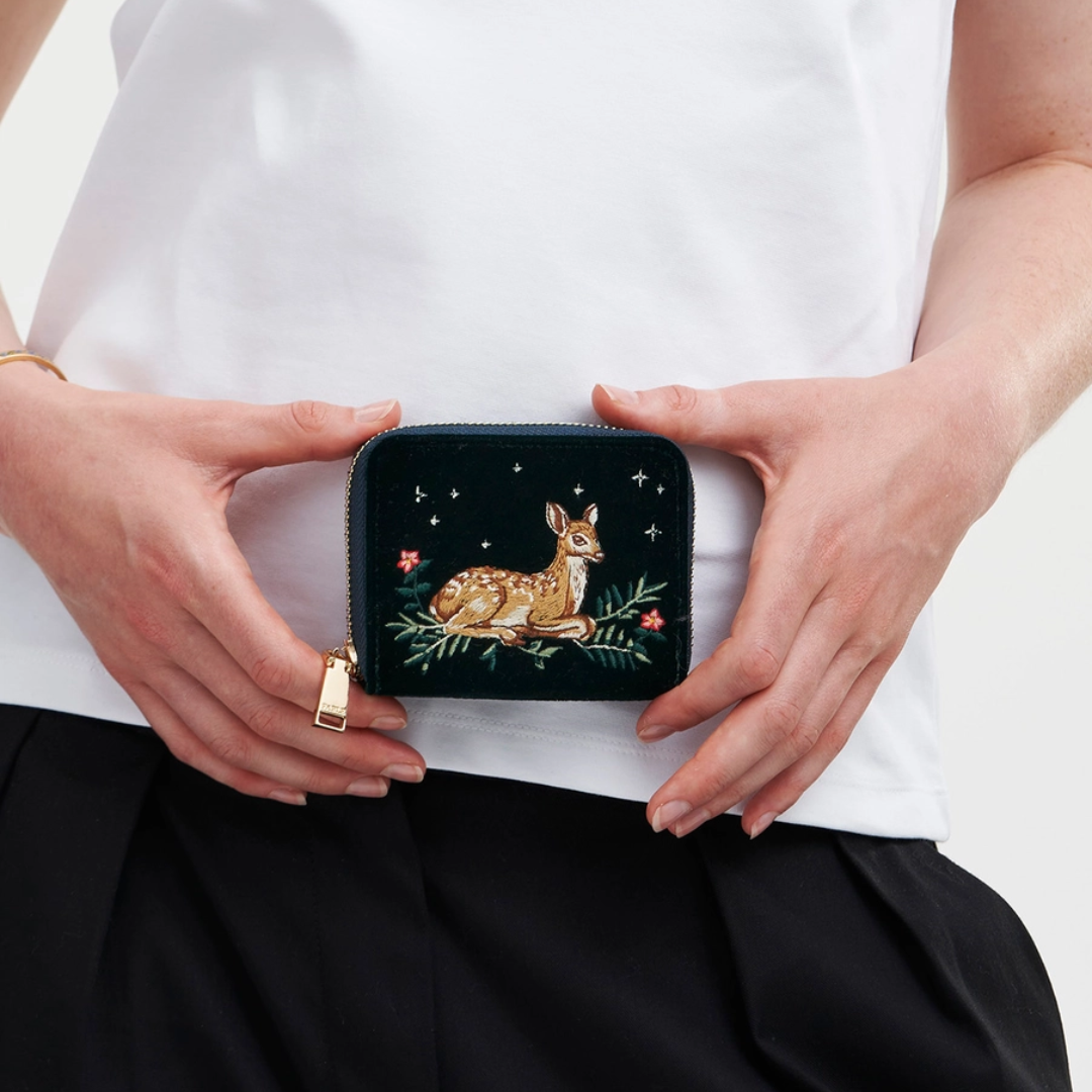 Fawn Embroidered Green Coin Purse