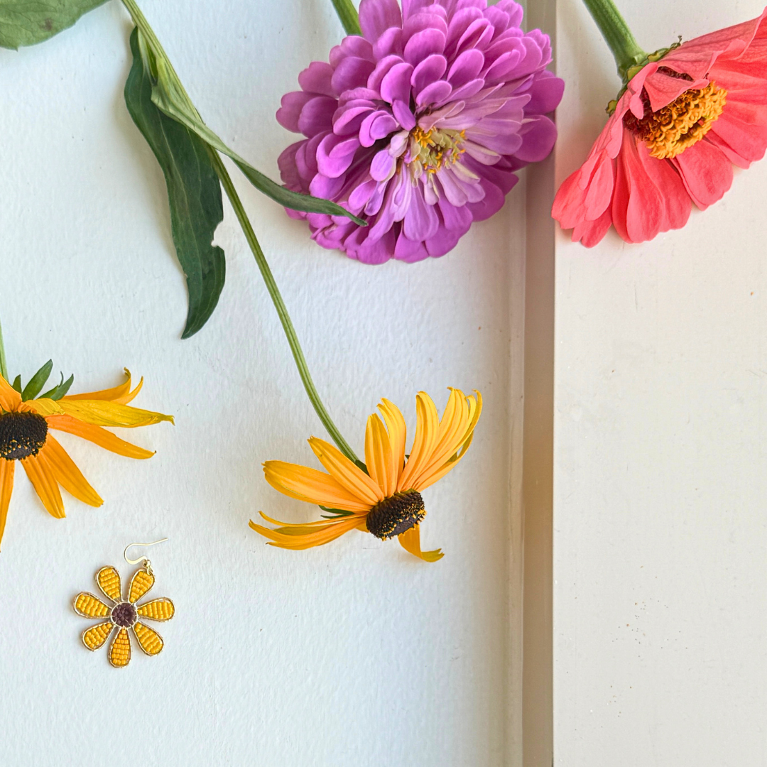 Beaded Sunflower Earrings