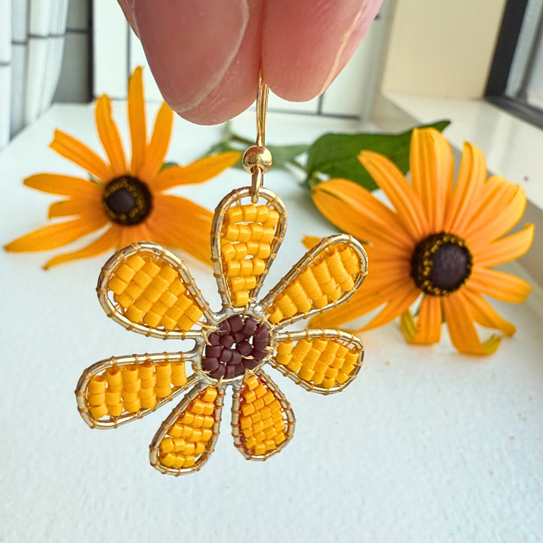 Beaded Sunflower Earrings