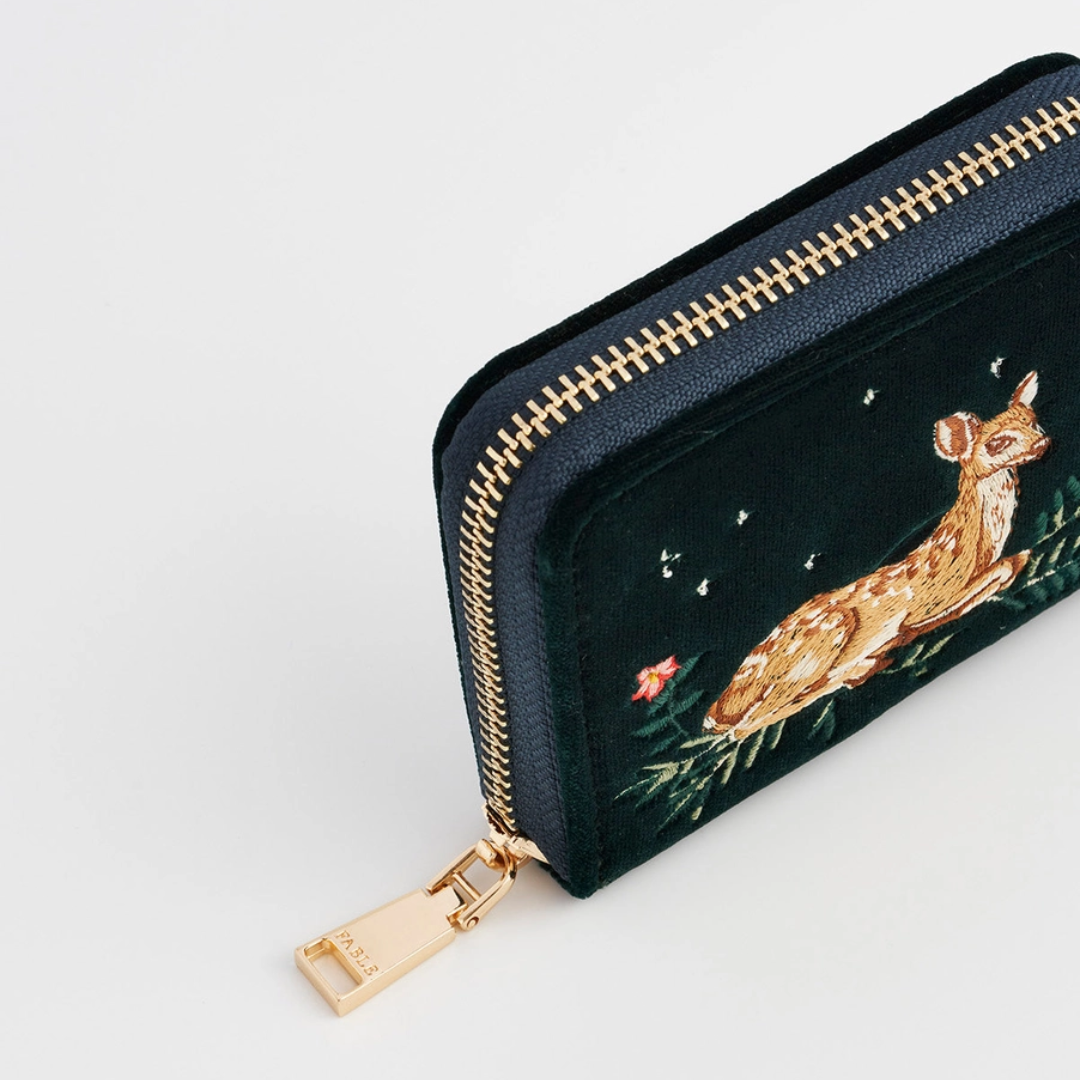 Fawn Embroidered Green Coin Purse