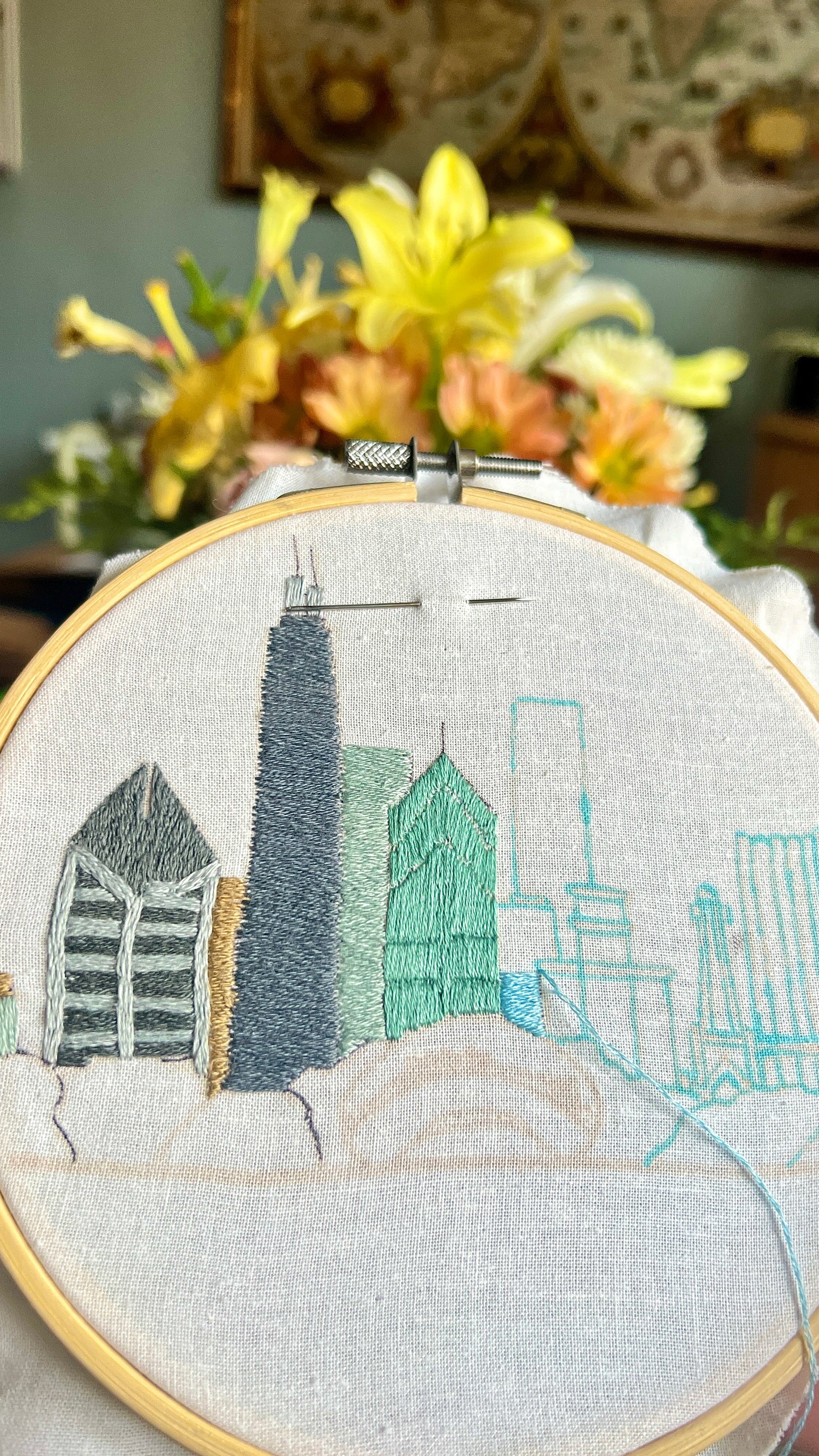 Chicago Skyline - MADE TO ORDER - Hand Embroidered