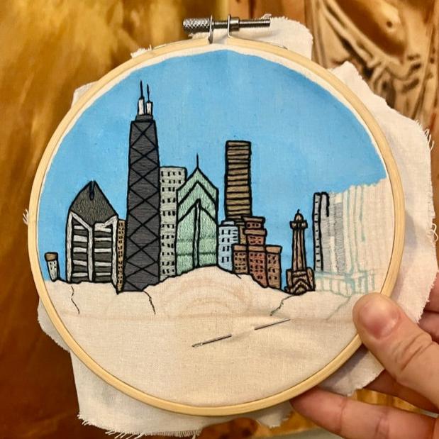 Chicago Skyline - MADE TO ORDER - Hand Embroidered
