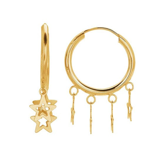 Star Charm Hoops - 14K Gold
