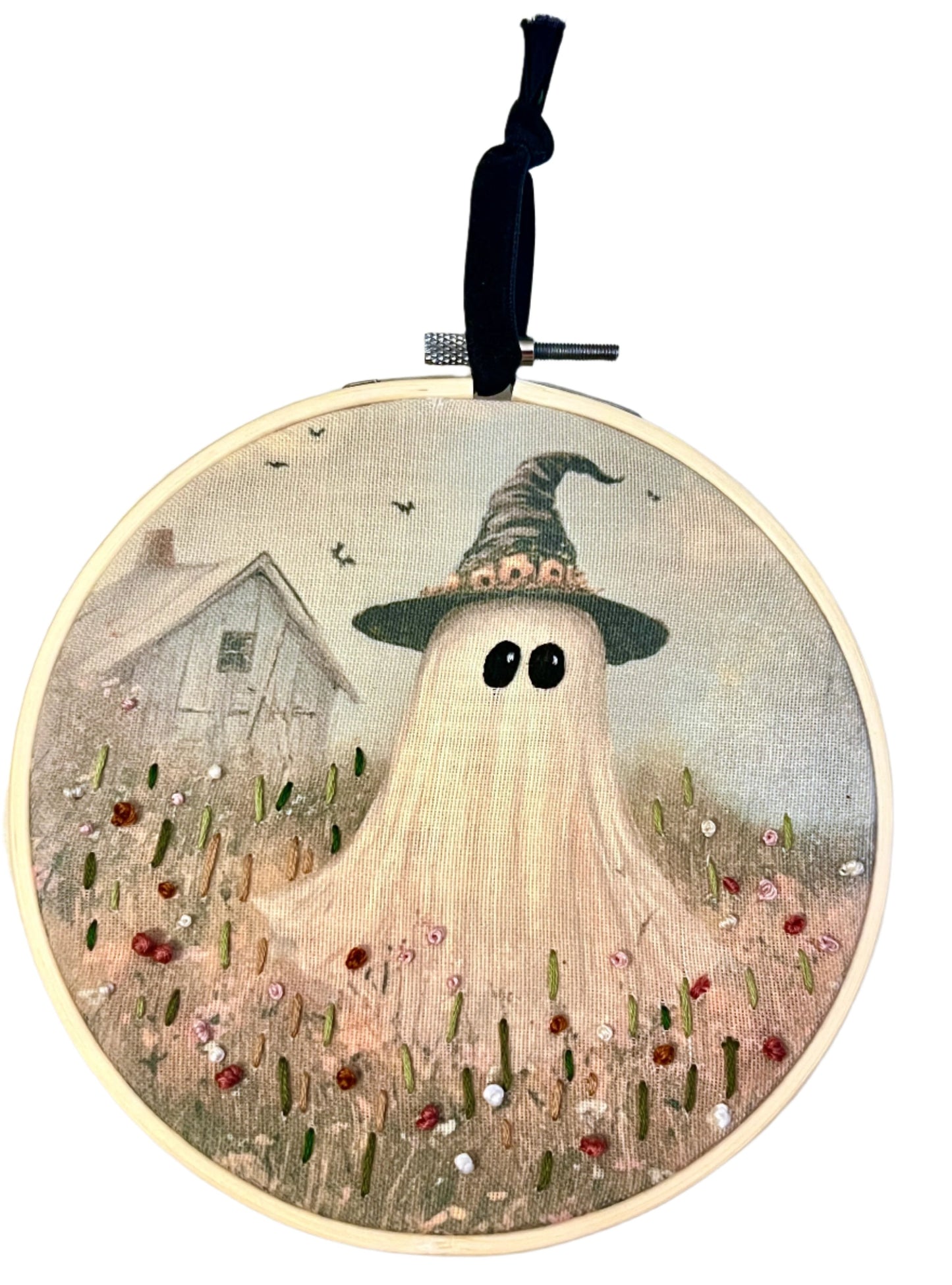 Cute Ghost Hoop - Hand Embroidered