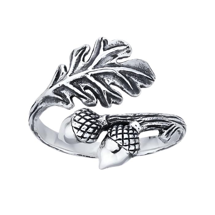 Acorns & Leaf Bypass Ring - Sterling Silver