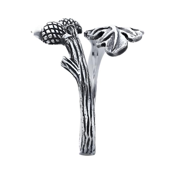 Acorns & Leaf Bypass Ring - Sterling Silver