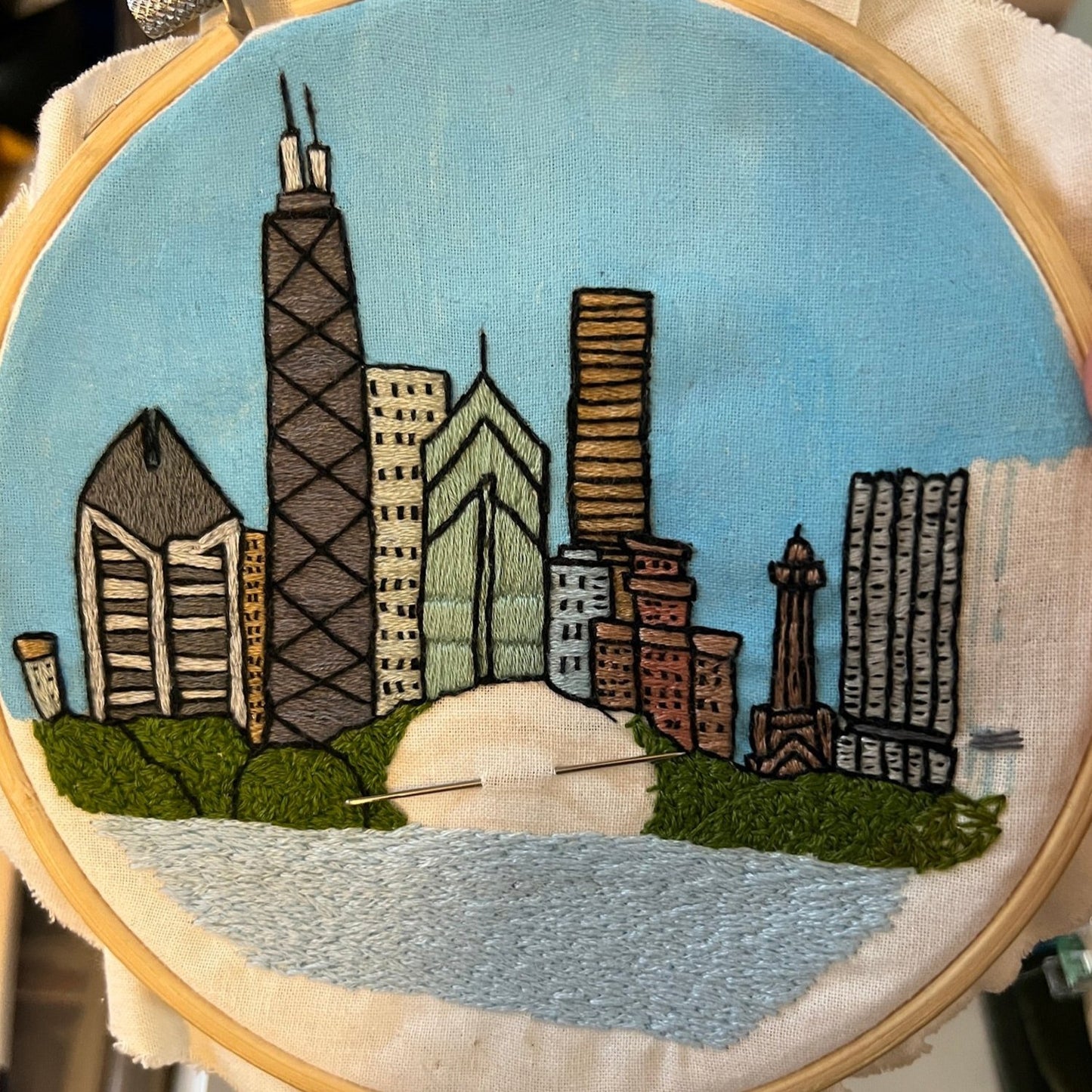 Chicago Skyline - MADE TO ORDER - Hand Embroidered
