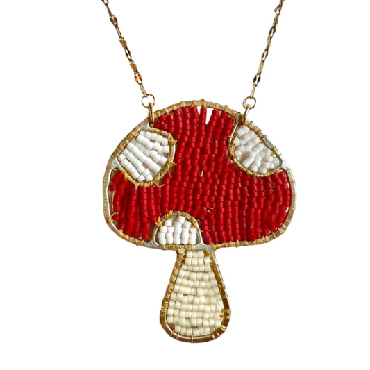 Beaded Mushroom Statement Pendant