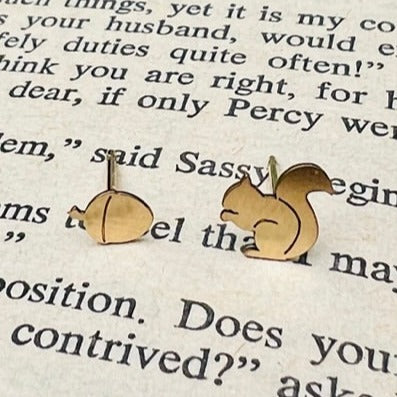 Squirrel & Acorn Studs - Gold Filled