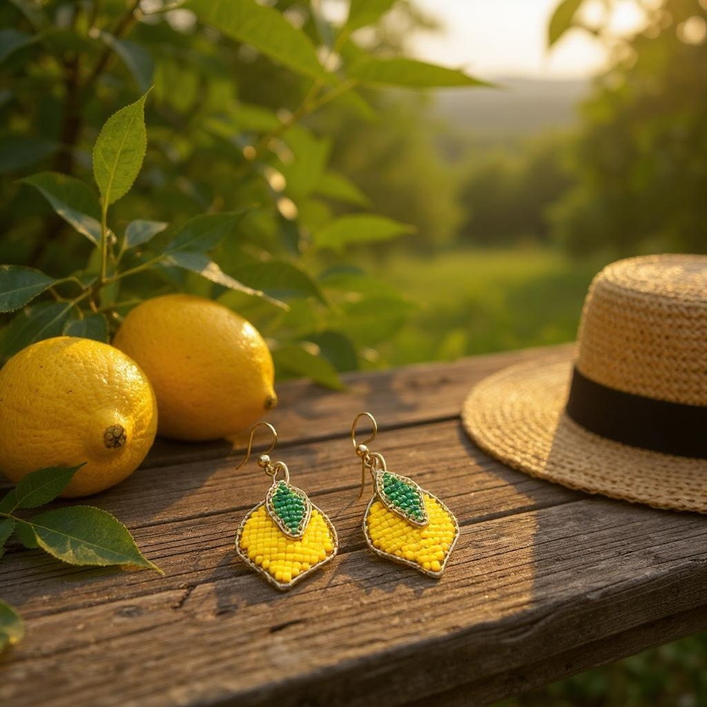 Beaded Lemon Earrings