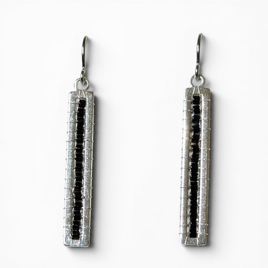 Beaded Tall Earrings - Silver Plated
