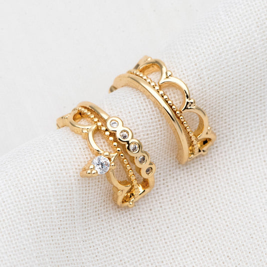 White CZ Crown Ear Cuff - Gold Plated