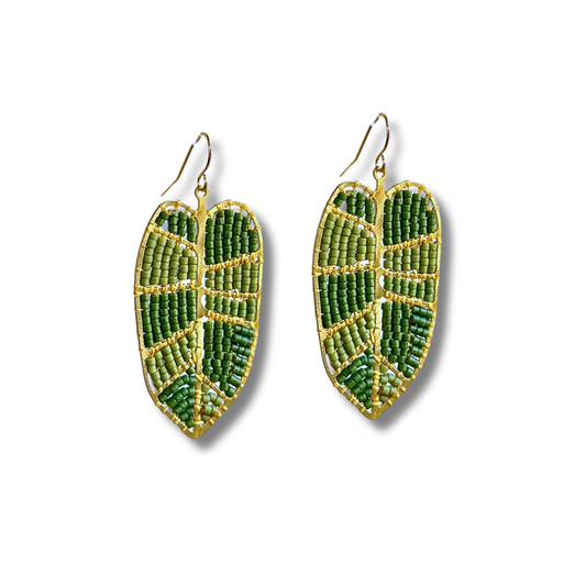 Monstera Leaf Beaded Earrings