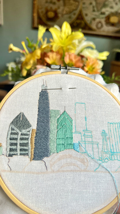 Chicago Skyline - MADE TO ORDER - Hand Embroidered