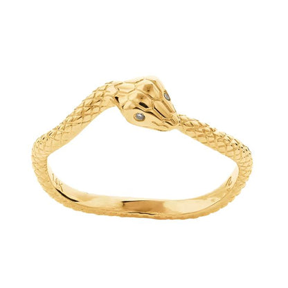 Diamond Set Ouroboros Ring - 14K Gold