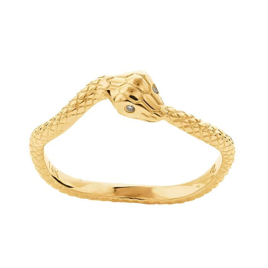 Diamond Set Ouroboros Ring - 14K Gold