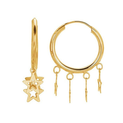 Star Charm Hoops - 14K Gold