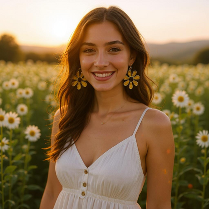 Beaded Sunflower Earrings