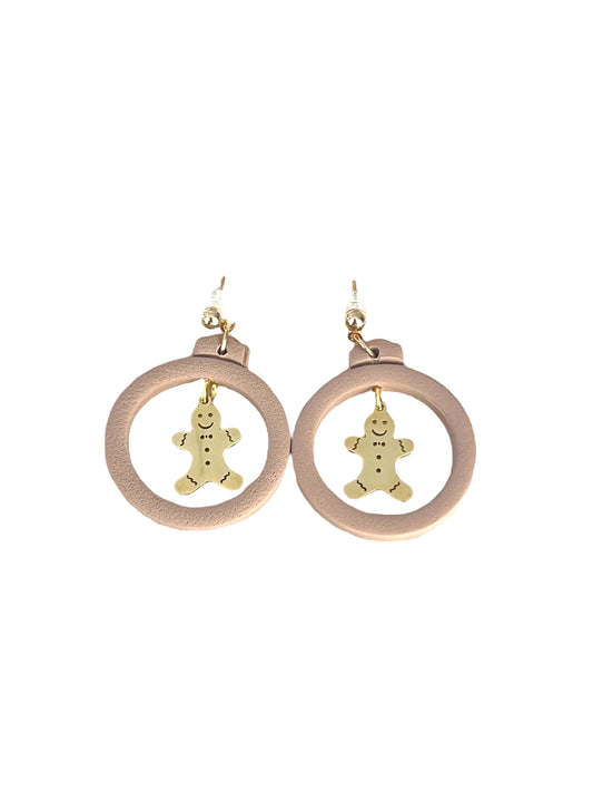 Embroidery Hoop Gingerbread Earrings
