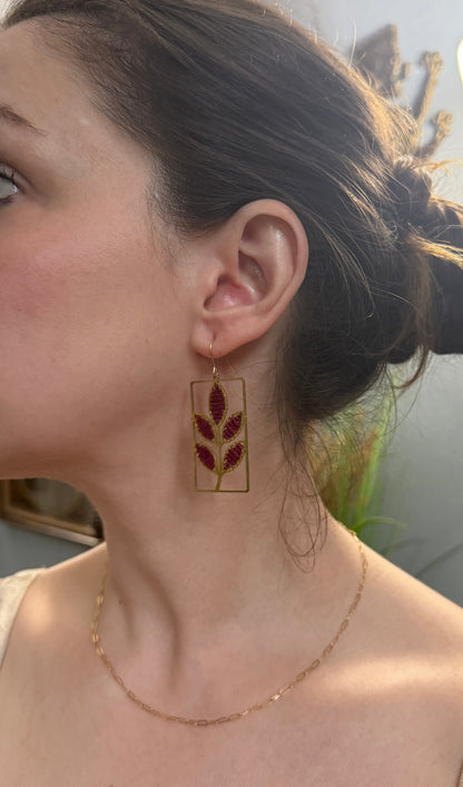Burgundy Leaves Beaded Earrings