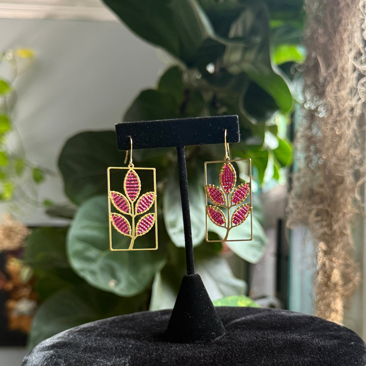 Burgundy Leaves Beaded Earrings