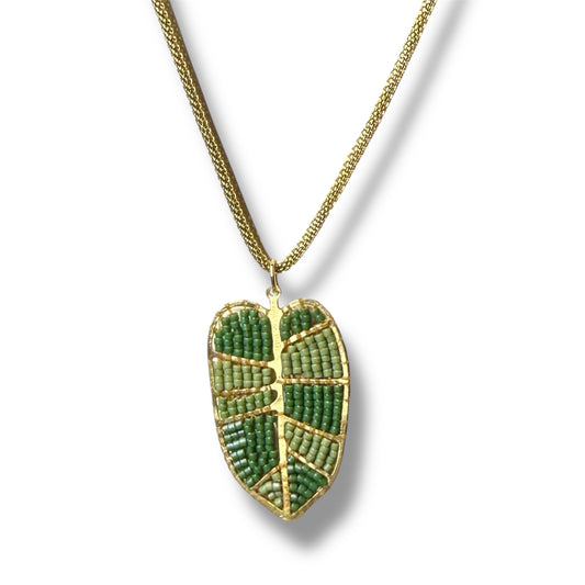 Monstera Leaf Beaded Necklace