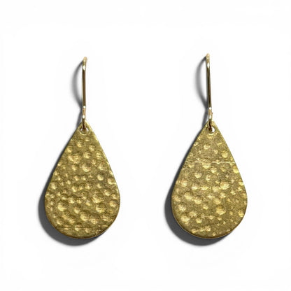 Raw Brass Hammered Tear Drop Earrings