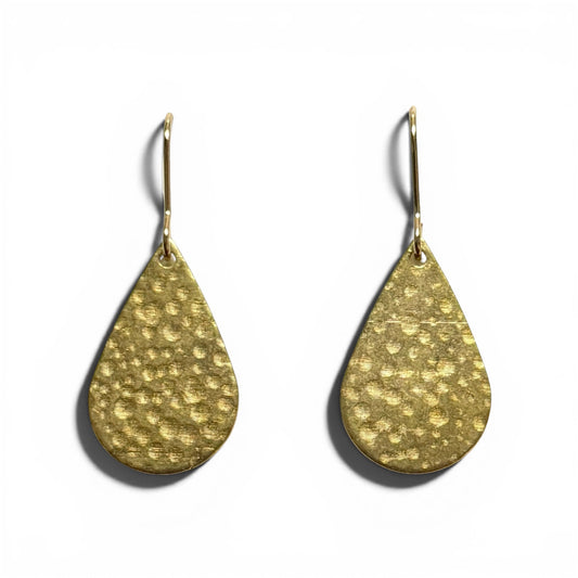 Raw Brass Hammered Tear Drop Earrings