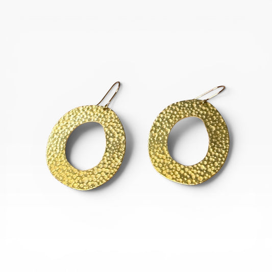 Raw Brass Hammered Circular Earrings