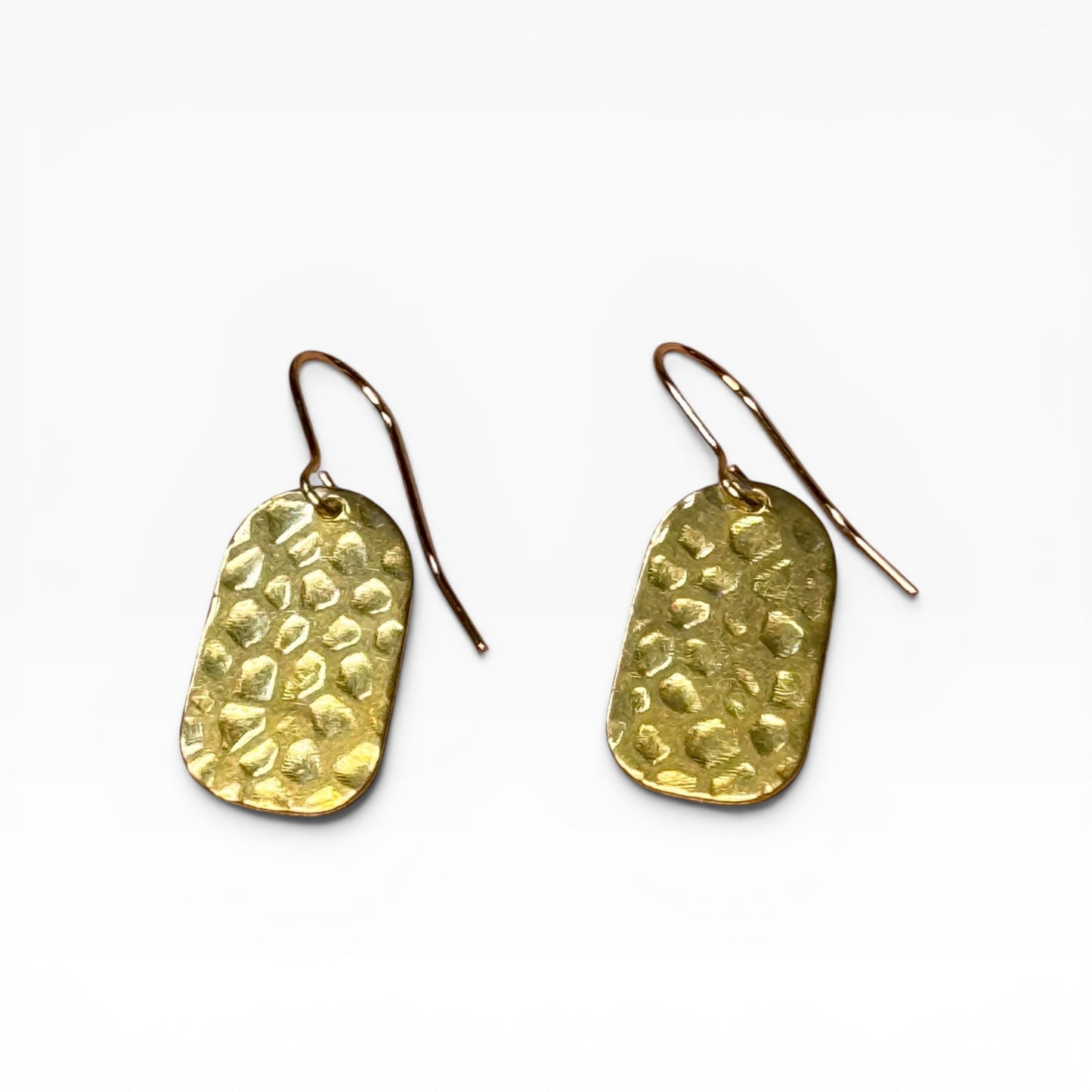 Raw Brass Hammered Rectangular Earrings