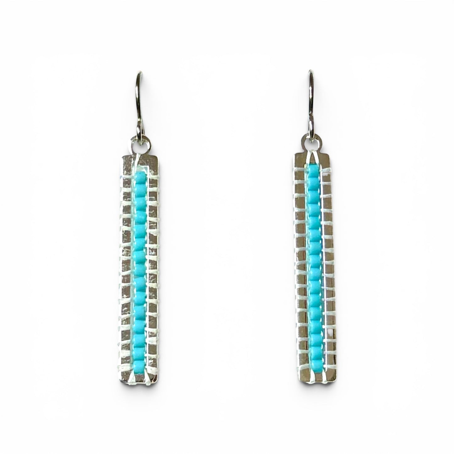 Beaded Tall Earrings - Silver Plated