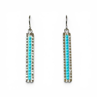 Beaded Tall Earrings - Silver Plated