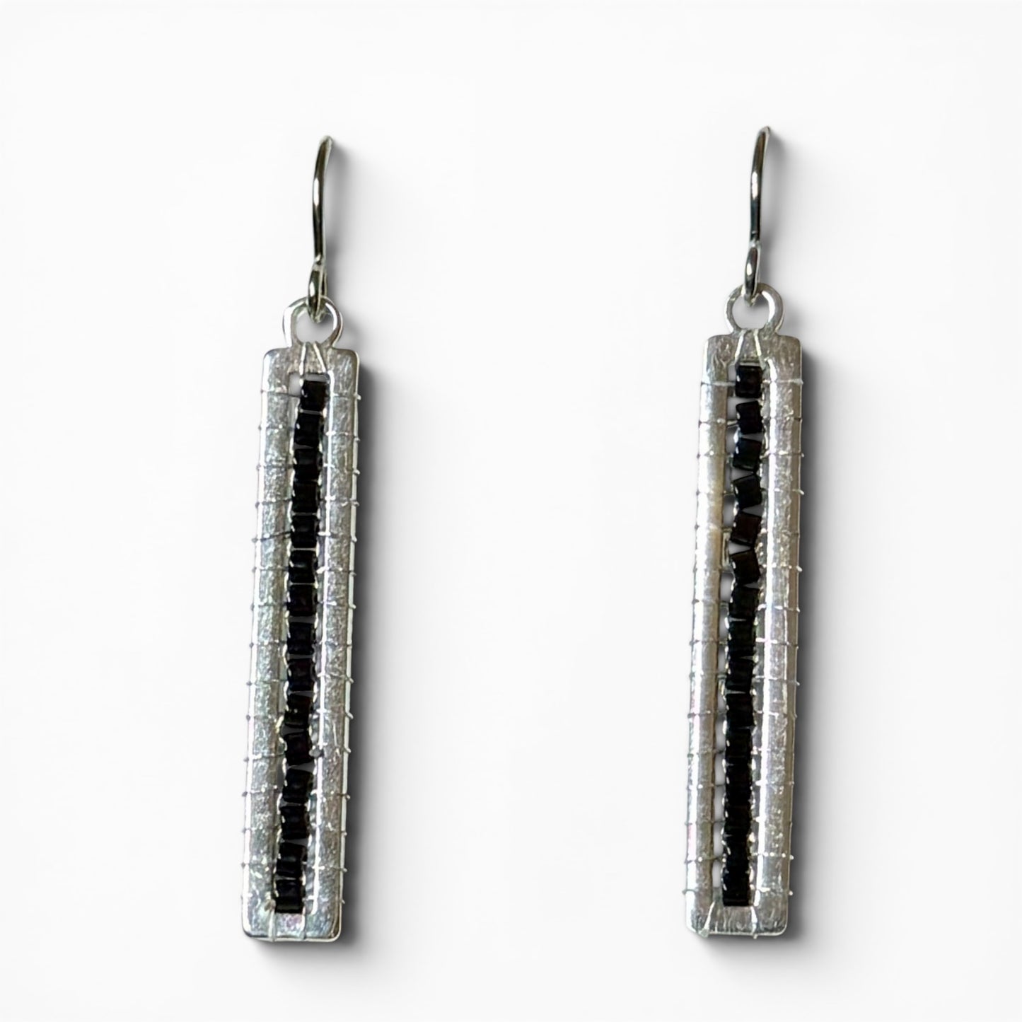 Beaded Tall Earrings - Silver Plated