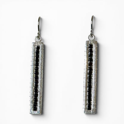 Beaded Tall Earrings - Silver Plated