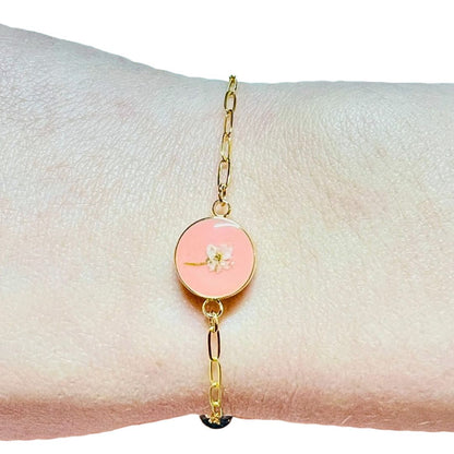 Pressed Dried Flower Paperclip Bracelet - Gold Filled