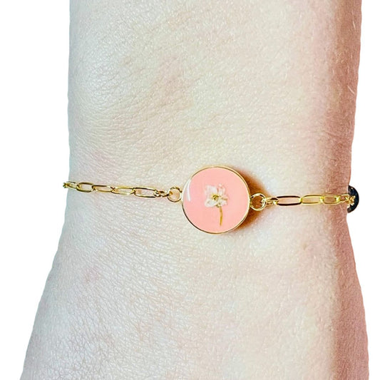 Pressed Dried Flower Paperclip Bracelet - Gold Filled