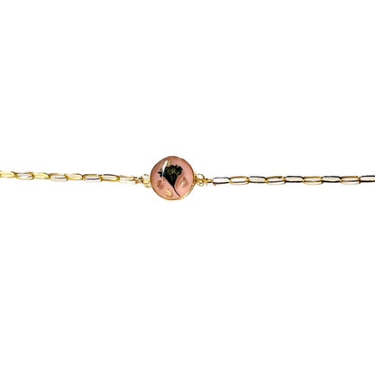 Pressed Dried Flower Paperclip Bracelet - Gold Filled