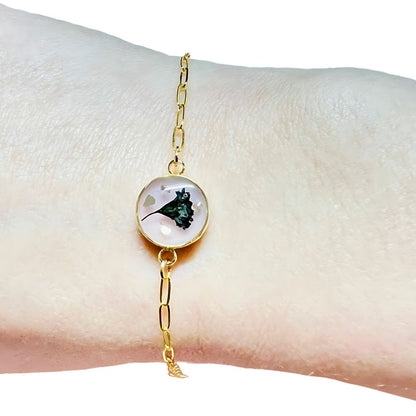 Pressed Dried Flower Paperclip Bracelet - Gold Filled